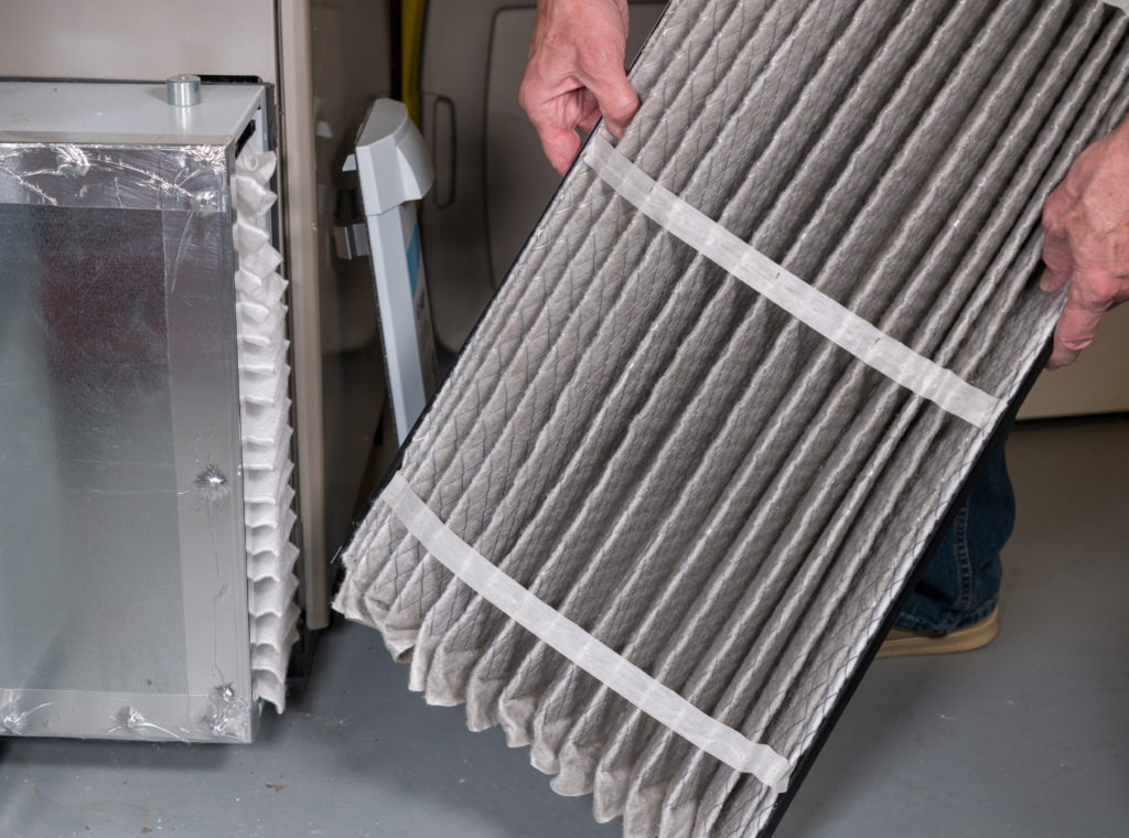 dirty air filter in the HVAC furnace system